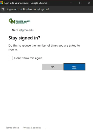 Stay log in prompt popup window, select Yes